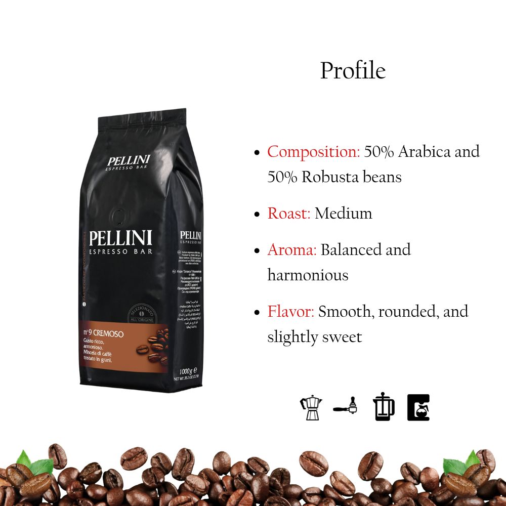 Pellini No 9 Cremoso Whole Bean Coffee 2.2lbs/1kg