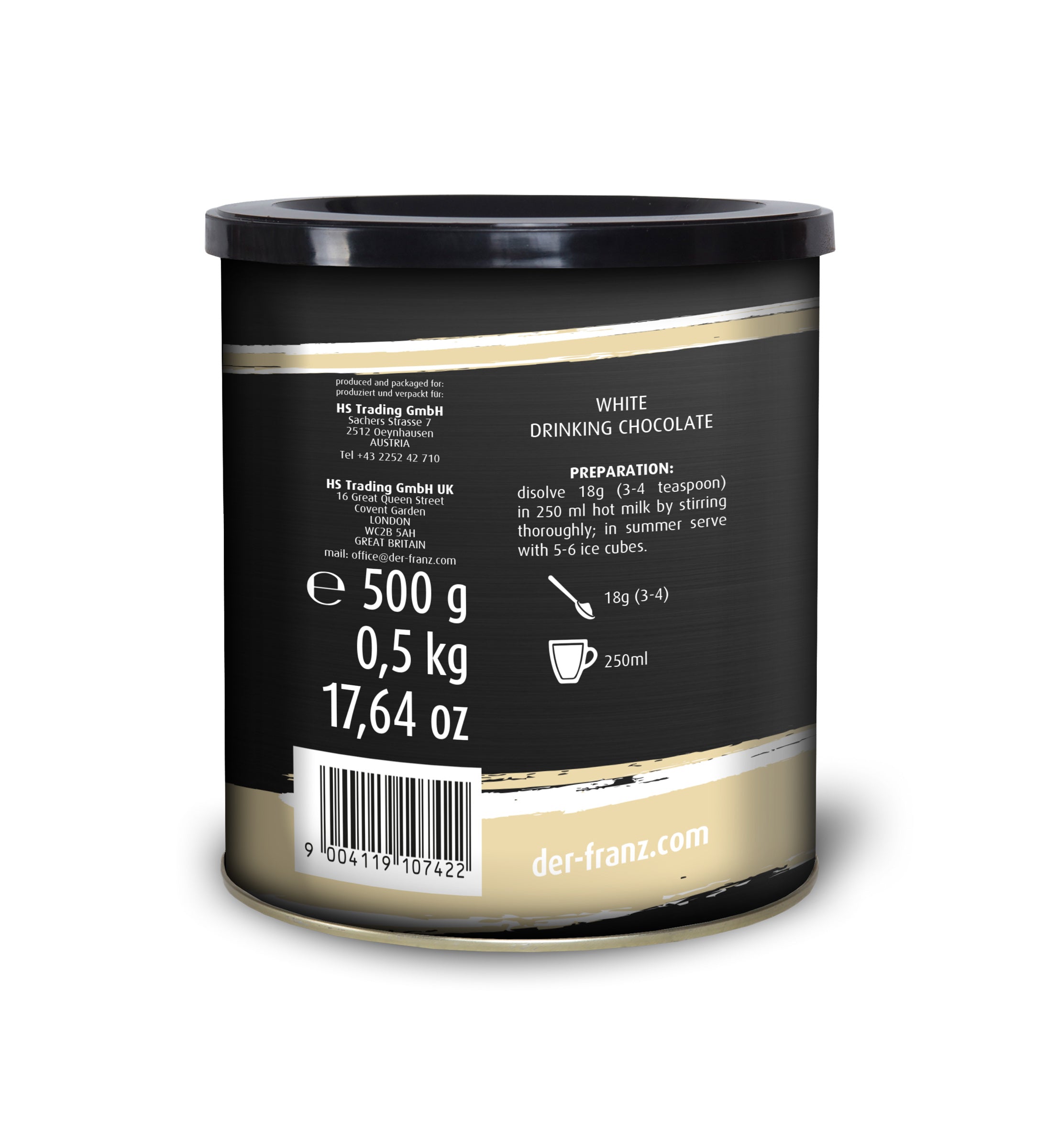 Clearance - Der Franz White Drinking Chocolate 17.6oz/500g