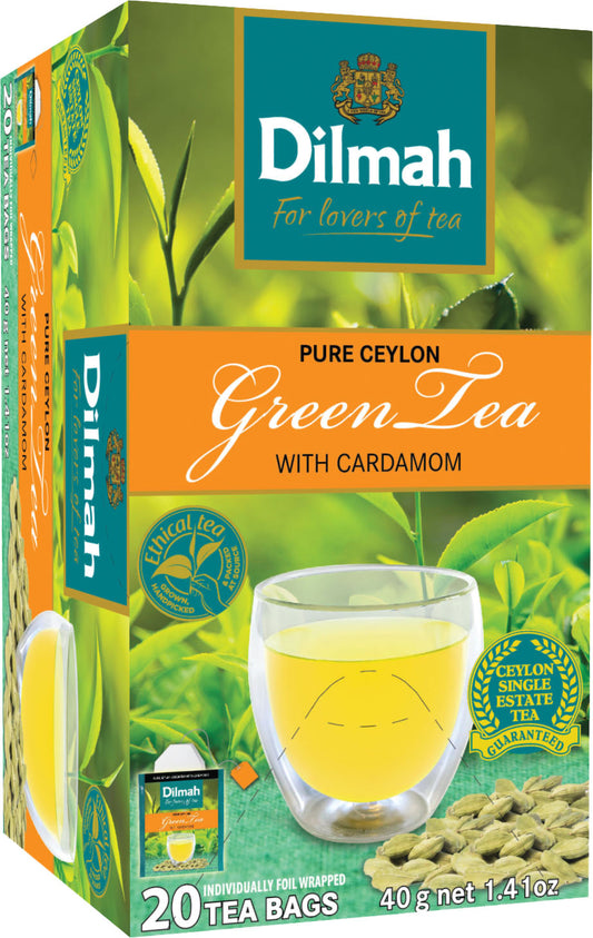 Clearance - Dilmah Ceylon Green Tea with Cardamom 20 foil tea bags