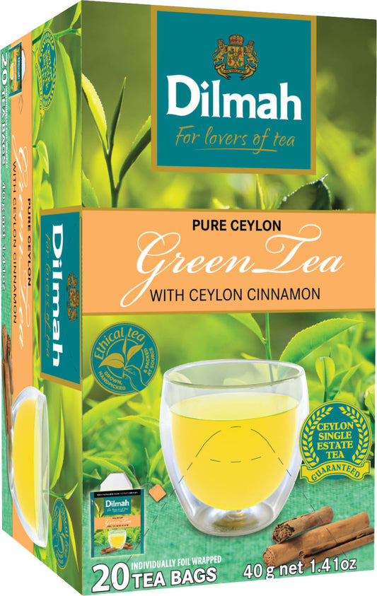 Clearance - Dilmah Ceylon Green Tea with Cinnamon 20 foil tea bags