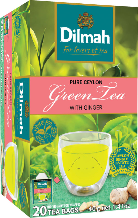 Clearance - Dilmah Ceylon Green Tea with Ginger 20 foil tea bags