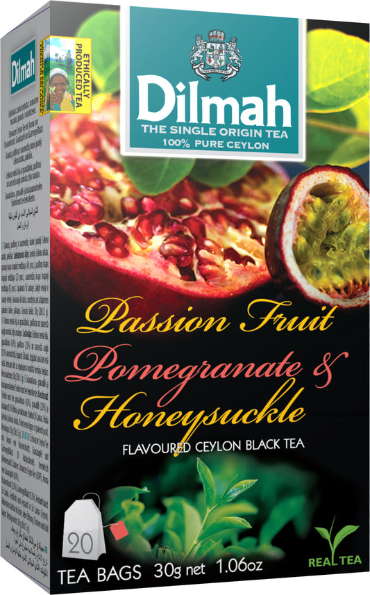 Clearance - Dilmah Black Tea with Passion Fruit, Pomegranate & Honeysuckle 20 foil tea bags