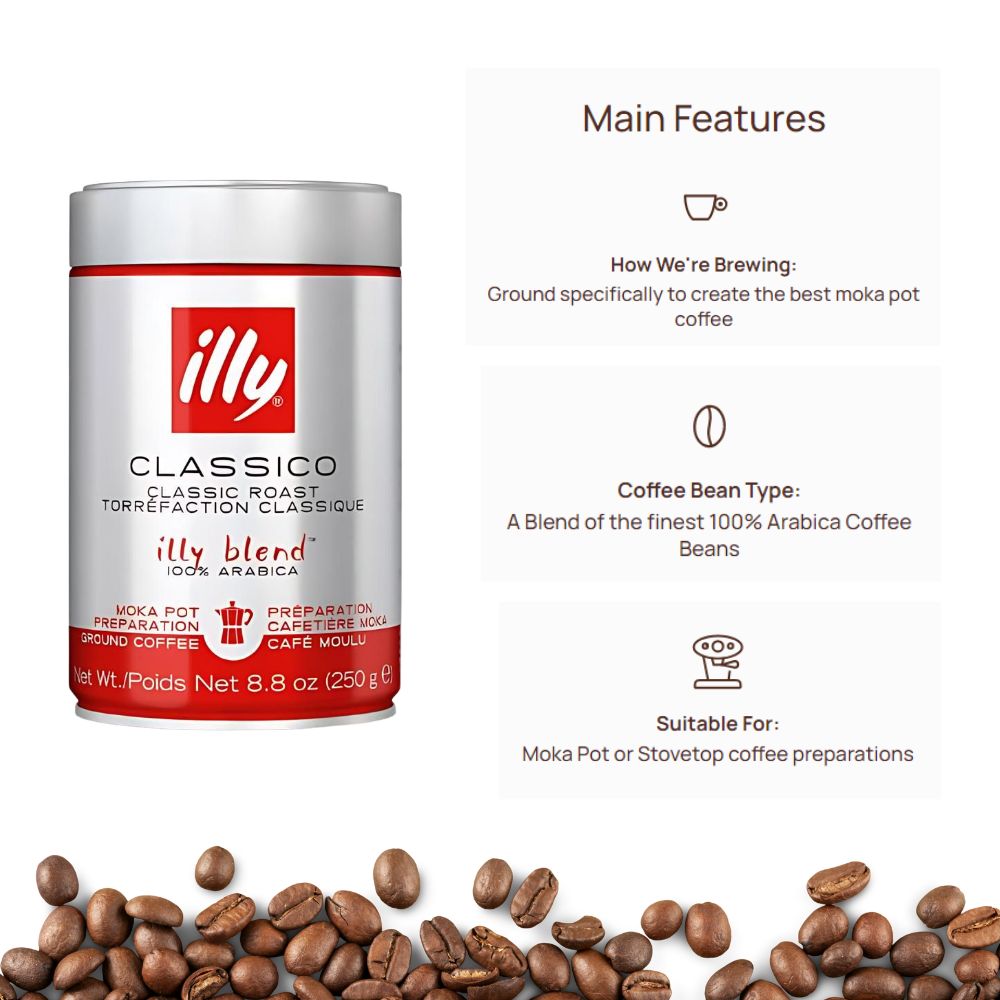 illy Classico Moka Ground Coffee 8.8oz/250g