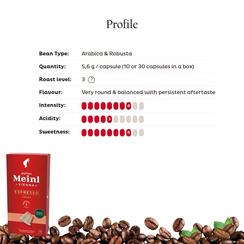 Julius Meinl Espresso Crema Coffee Biodegradable Capsules 10ct