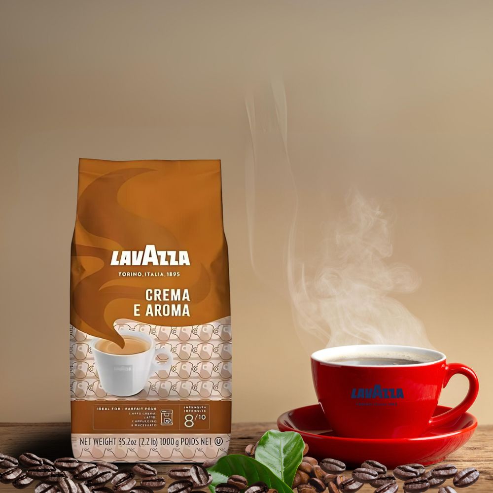 Lavazza Crema E Aroma Whole Bean Coffee in cup