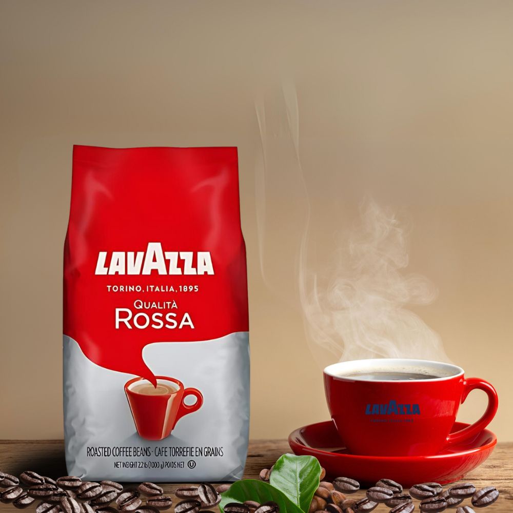 Lavazza Qualità Rossa Whole Bean Coffee in cup