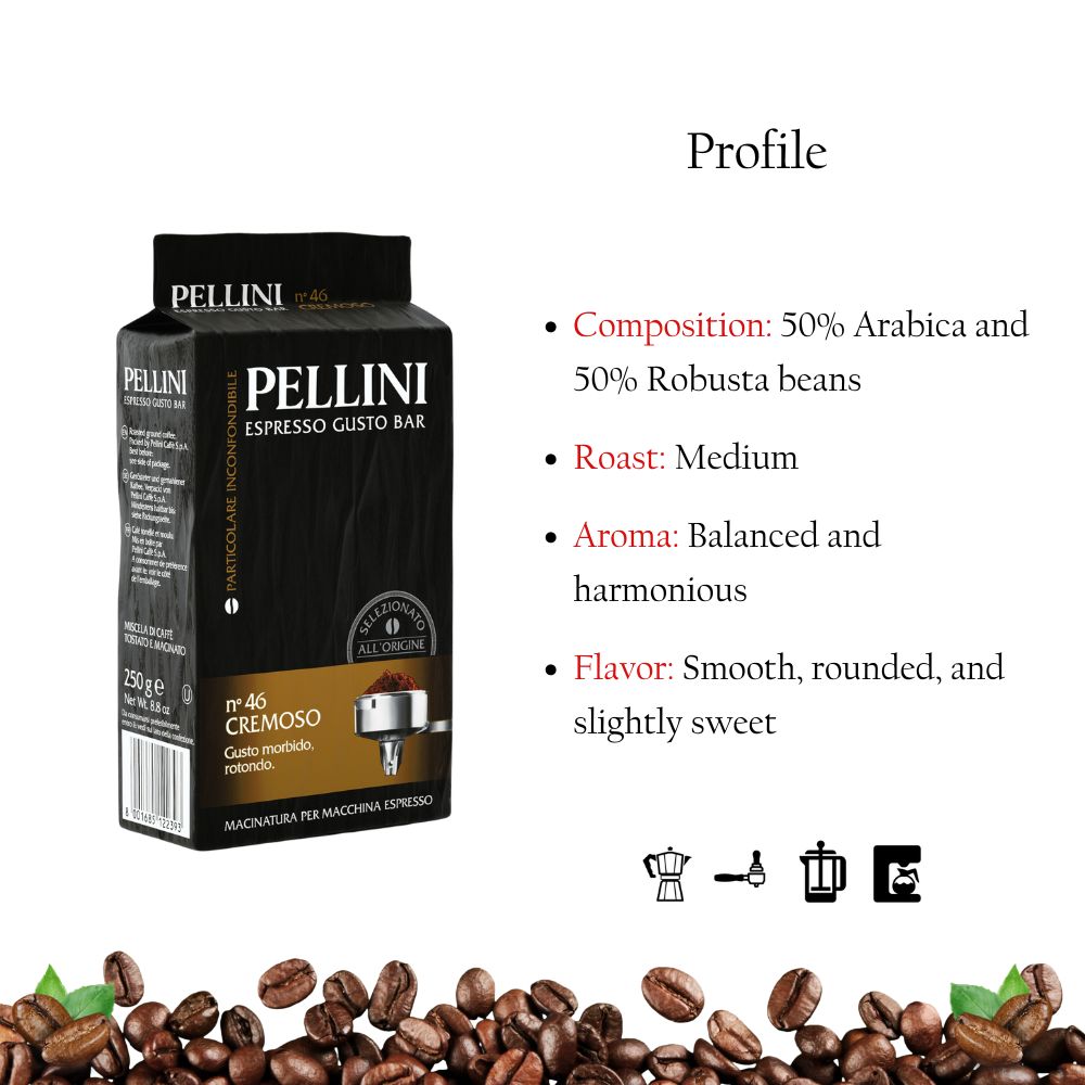 Pellini No 46 Cremoso Ground Coffee in a Brick 8.8oz/250g
