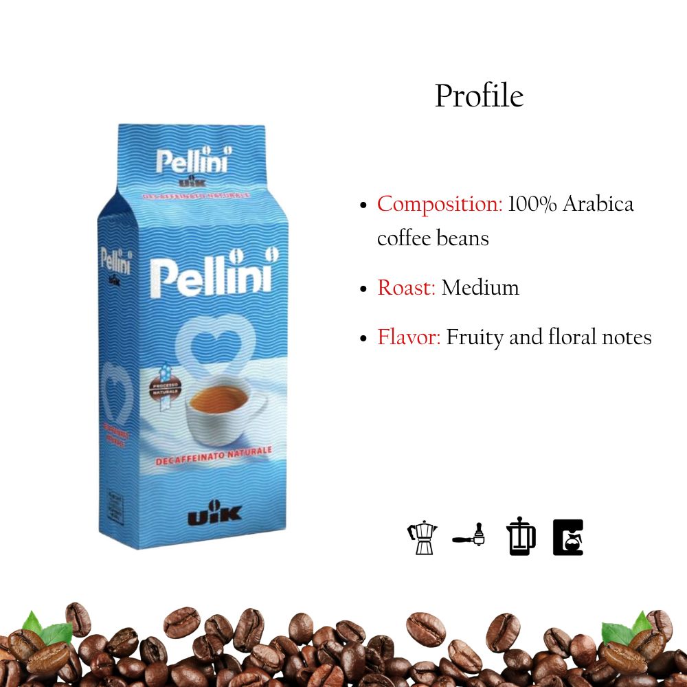 Pellini UIK Decaffeinated Whole Bean Coffee 17.6oz/500g