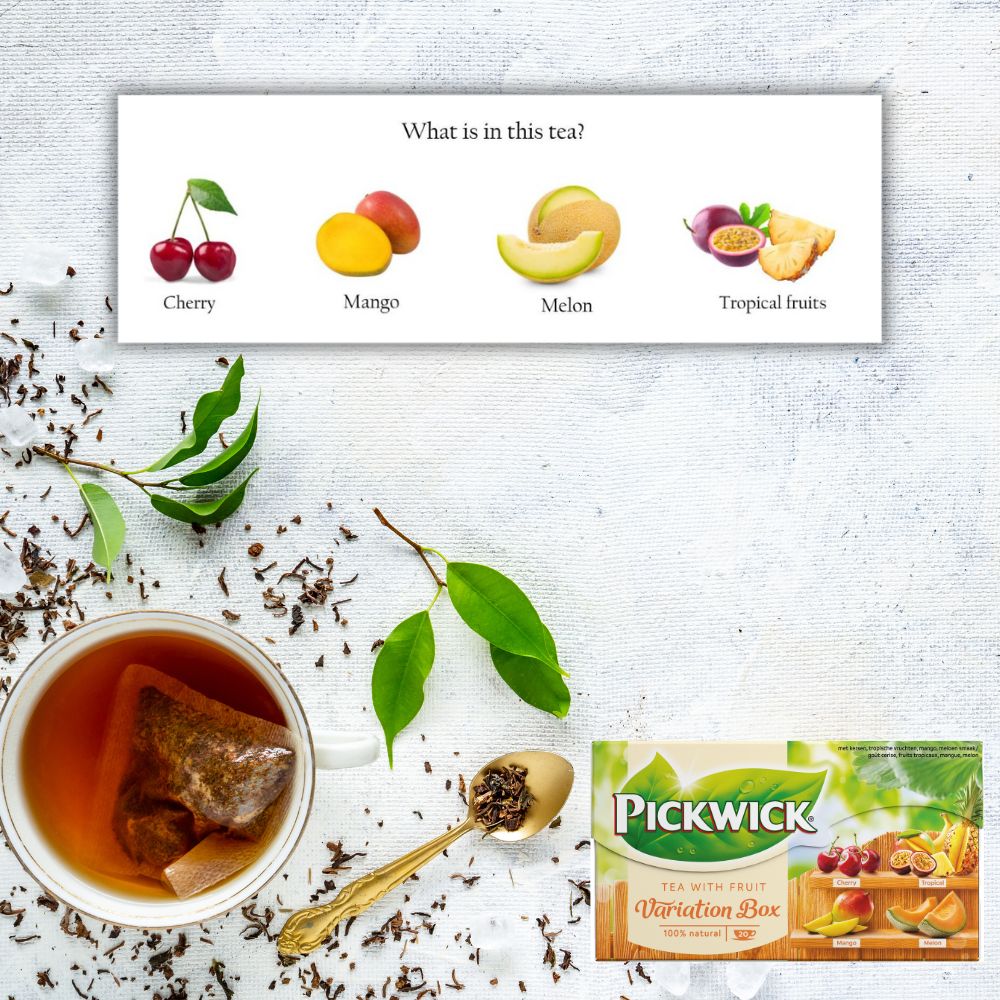 Pickwick Tea with Fruit Variation Box 20 Tea Bags - Cherry, Tropical, Mango, and Melon