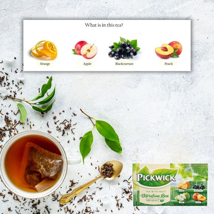 Pickwick Tea with Fruit Variation Box 20 Tea Bags - Orange, Blackcurrant, Apple, and Peach