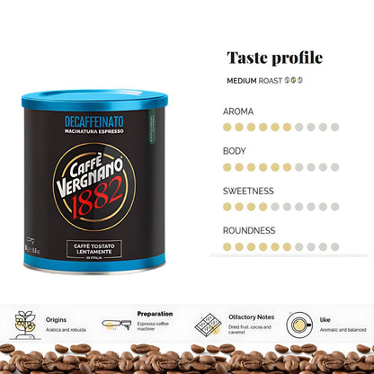 Caffe Vergnano Decaffeinated Espresso Fine Grind Coffee In Can 8.8oz/250g