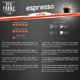 Der Franz Espresso Whole Bean Coffee 17.6oz/500g