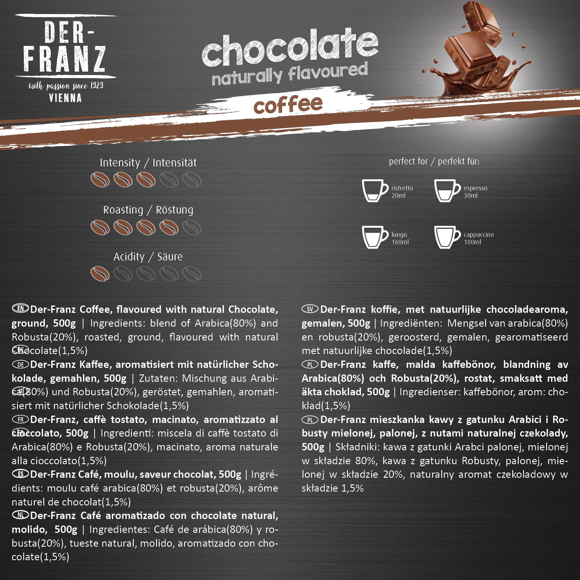 Der Franz Chocolate Flavored Ground Coffee 17.6oz/500g