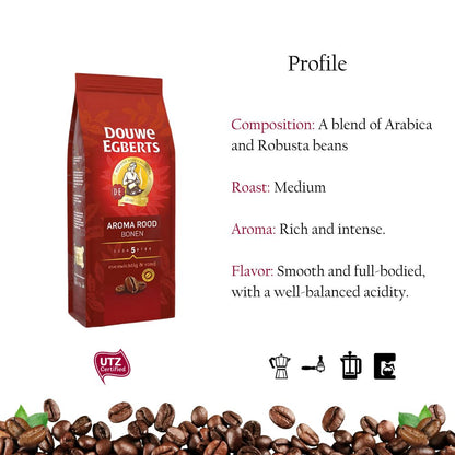 Douwe Egberts Aroma Rood & Excellent Whole Bean Coffee Bundle 17.6oz/500g each