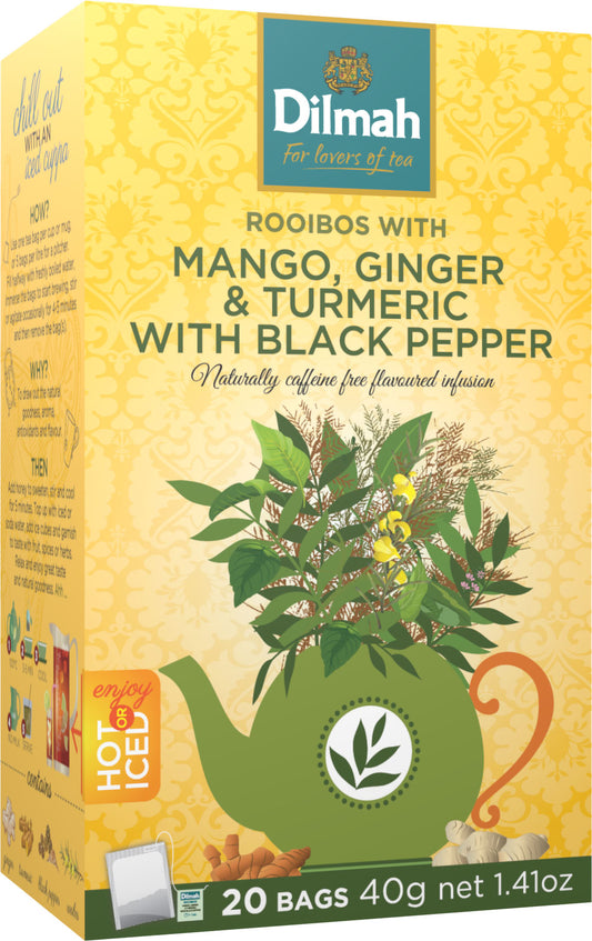 Clearance - Dilmah Rooibos with Mango, Ginger, Turmeric, and Black Pepper Infusion 20 tea bags