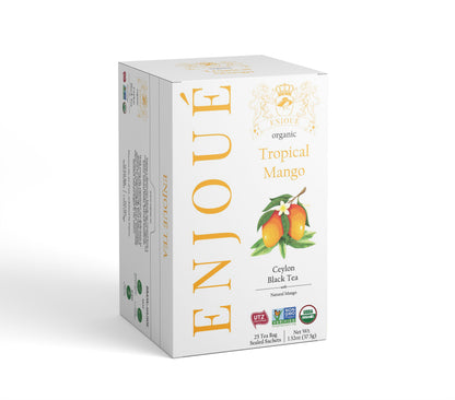 Box of Enjoué Tropical Mango Ceylon Black Tea on a white background