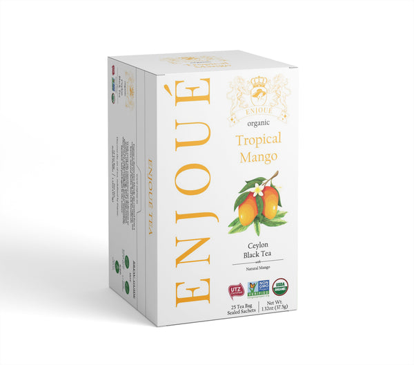 Box of Enjoué Tropical Mango Ceylon Black Tea on a white background