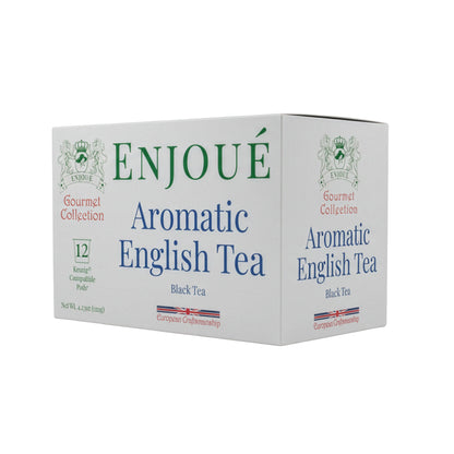 Box of Enjoué Aromatic English Tea on a white background