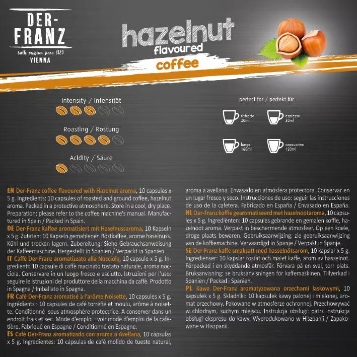 Der Franz Hazelnut Flavored Coffee Nespresso Capsules 10ct