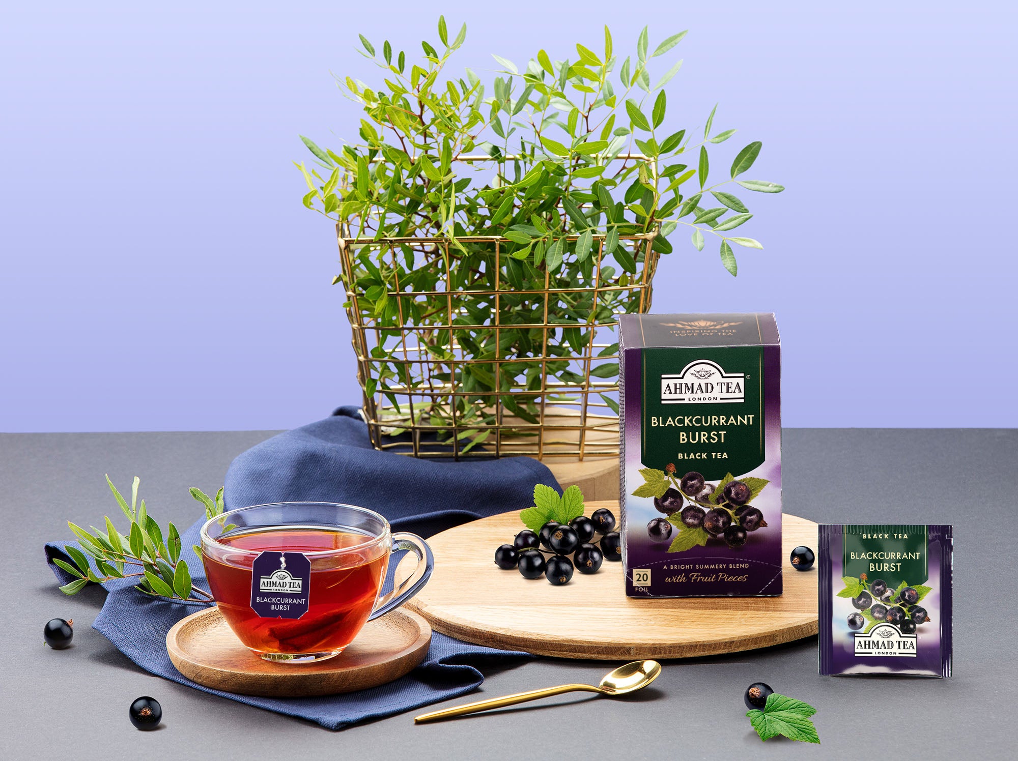Ahmad Blackcurrant Burst Black Tea 20 foil tea bags