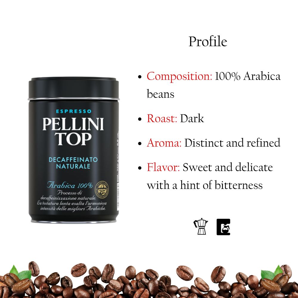 Clearance - Pellini Top Decaffeinated Ground Coffee in a Can 8.8oz/250g
