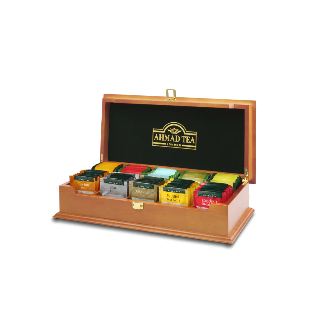 Ahmad Tea Gift Box - Designer Wooden Chest, 10 Flavors, 100 Tea Bags