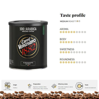 Caffe Vergnano 100% Arabica Espresso Medium Grind Coffee in Can 8.8oz/250g