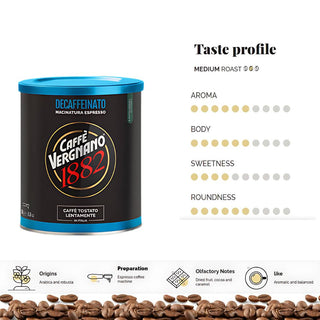 Caffe Vergnano Decaffeinated Espresso Fine Grind Coffee In Can 8.8oz/250g