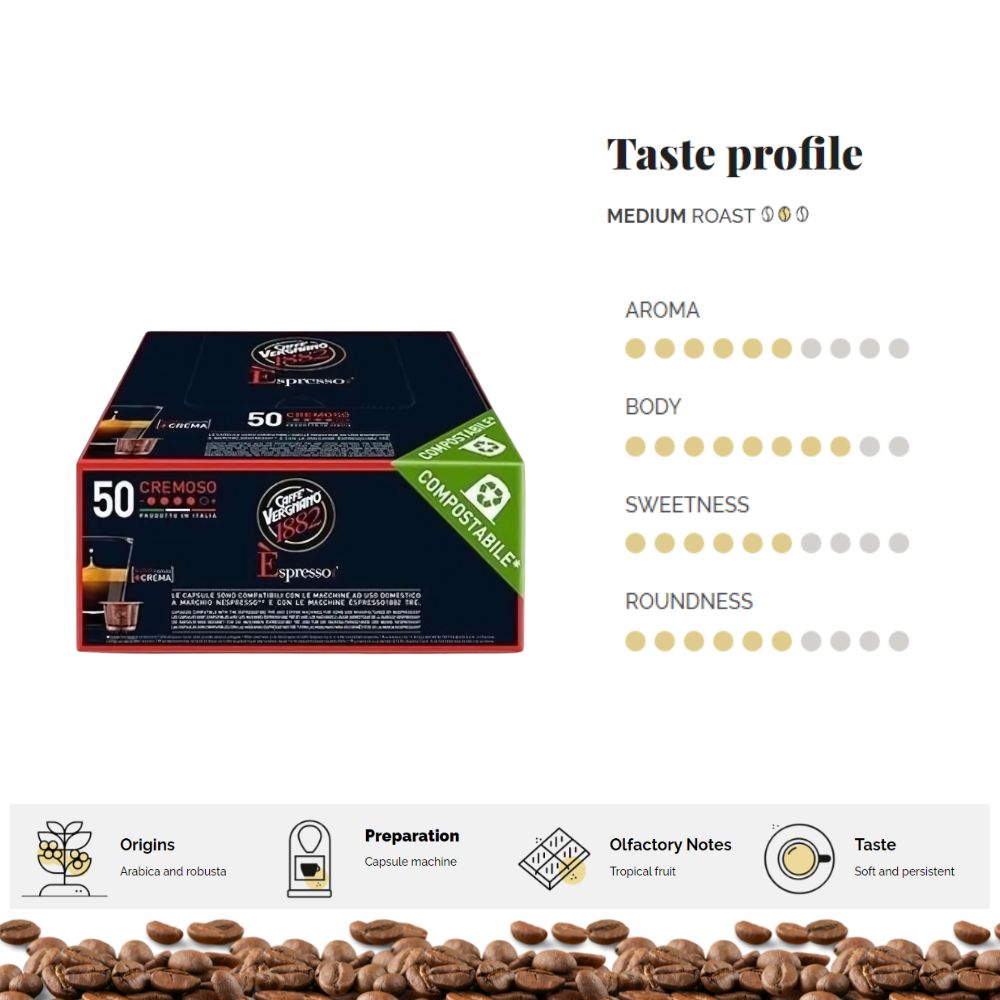 Caffe Vergnano Cremoso Coffee Nespresso Capsules 50ct