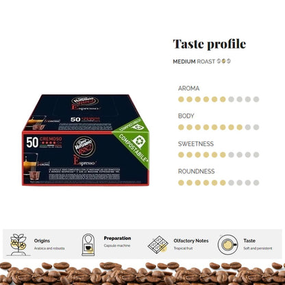 Caffe Vergnano Cremoso Coffee Nespresso Capsules 50ct