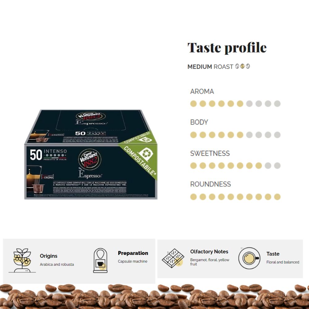 Caffe Vergnano Intenso Coffee Nespresso Capsules 50ct